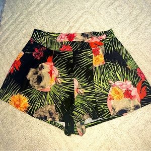 LF quality tropical skull palm high waisted flow shorts skeleton Hawaii hibiscus
